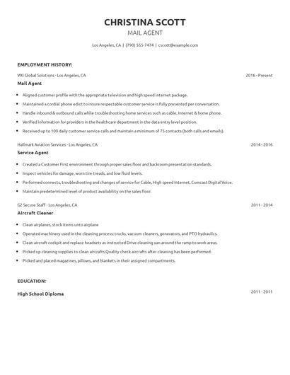 Mail Agent Resume