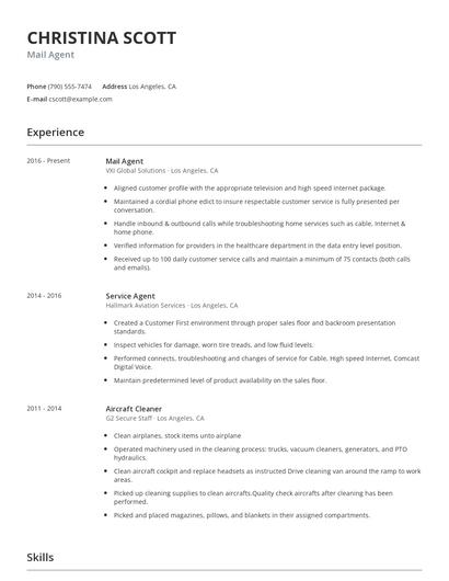 Mail Agent Resume