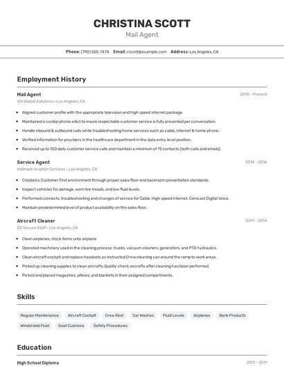 Mail Agent Resume