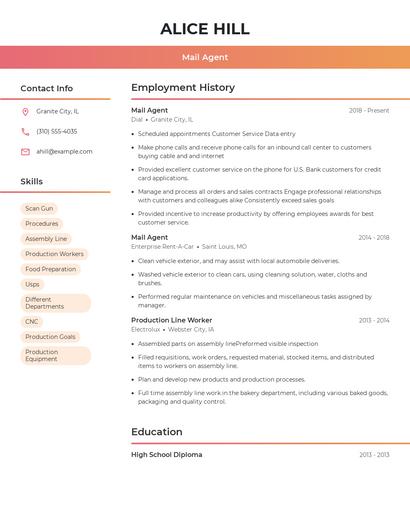 Mail Agent Resume