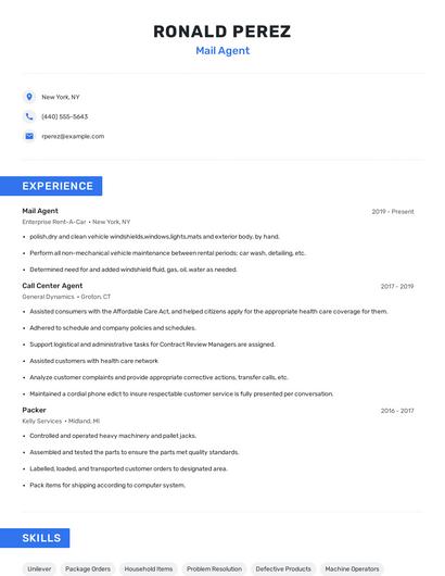 Mail Agent Resume