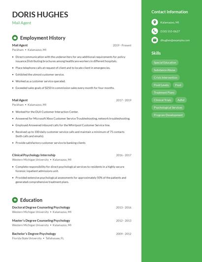 Mail Agent Resume