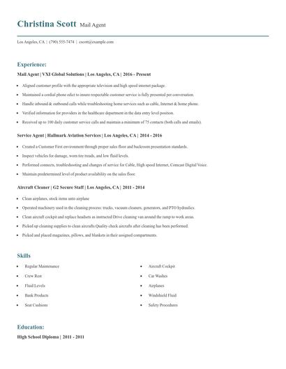 Mail Agent Resume