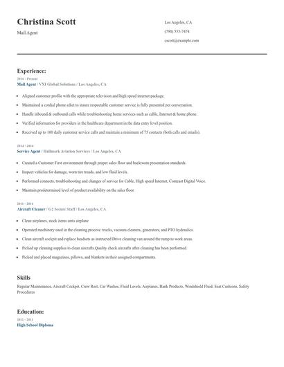 Mail Agent Resume