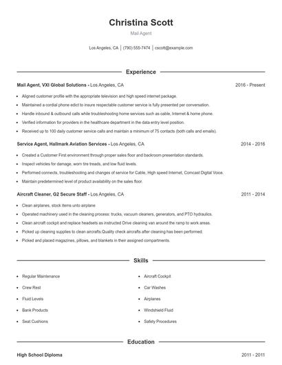 Mail Agent Resume