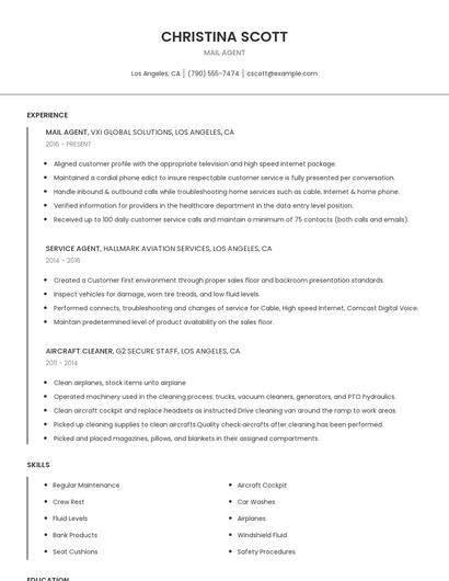Mail Agent Resume