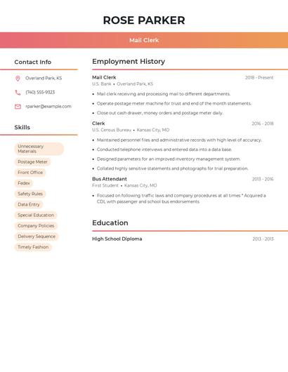 Mail Clerk Resume