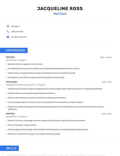 Mail Clerk Resume