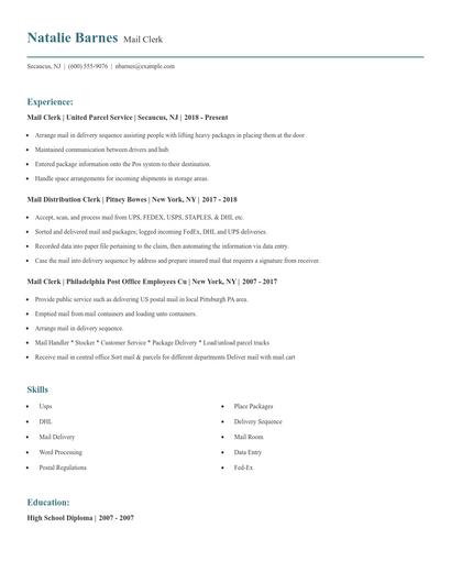Mail Clerk Resume