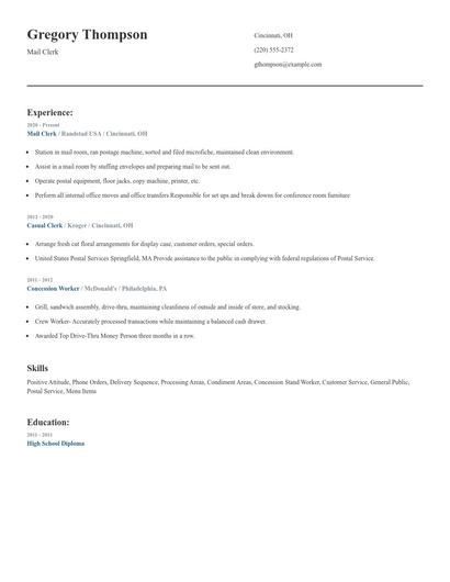 Mail Clerk Resume