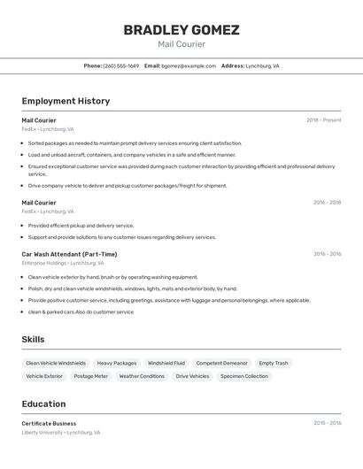 Mail Courier Resume