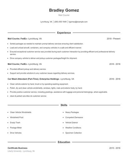 Mail Courier Resume