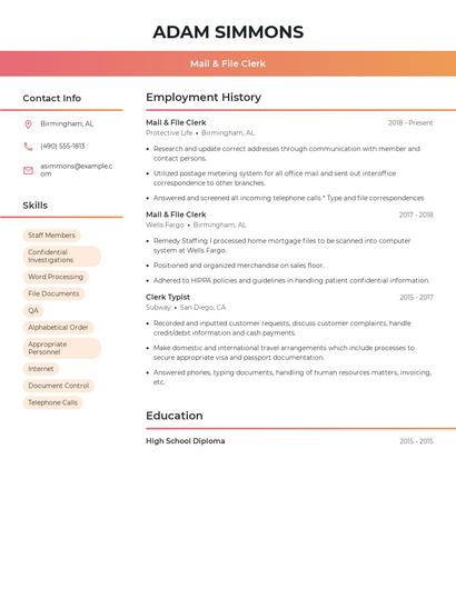 Mail & File Clerk Resume
