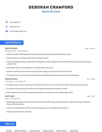 Mail & File Clerk Resume