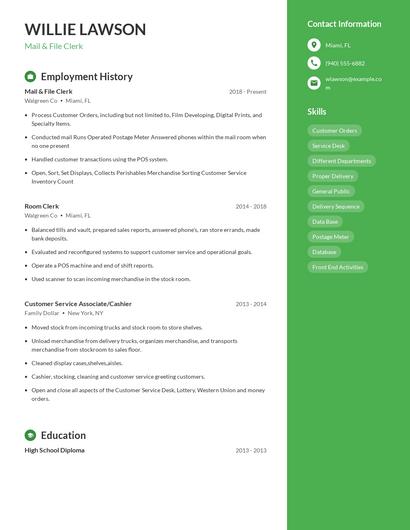 Mail & File Clerk Resume