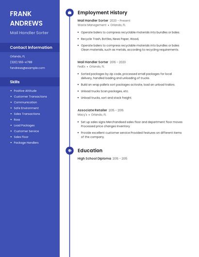 Mail Handler Sorter Resume