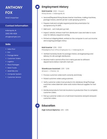 Mail Inserter Resume