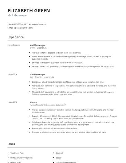 Mail Messenger Resume
