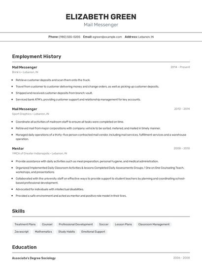 Mail Messenger Resume