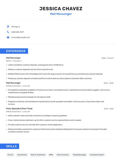 Mail Messenger Resume