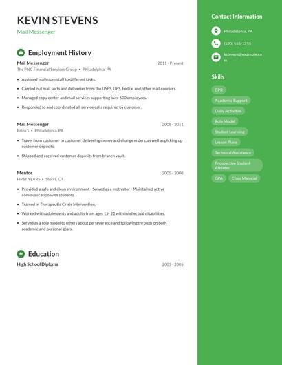 Mail Messenger Resume