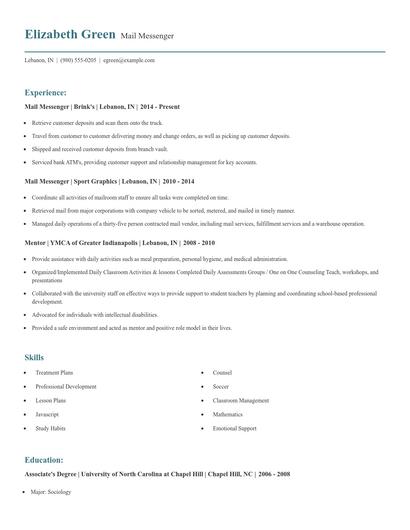 Mail Messenger Resume