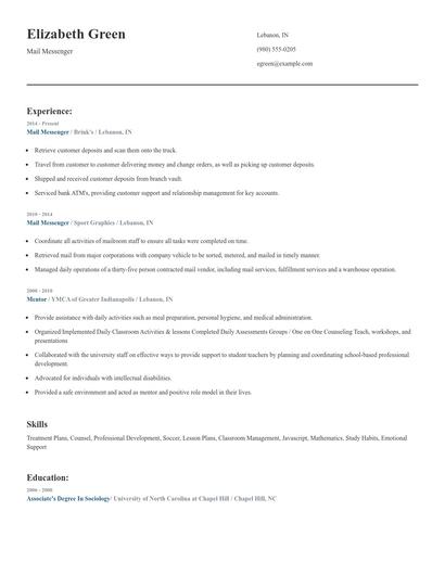 Mail Messenger Resume
