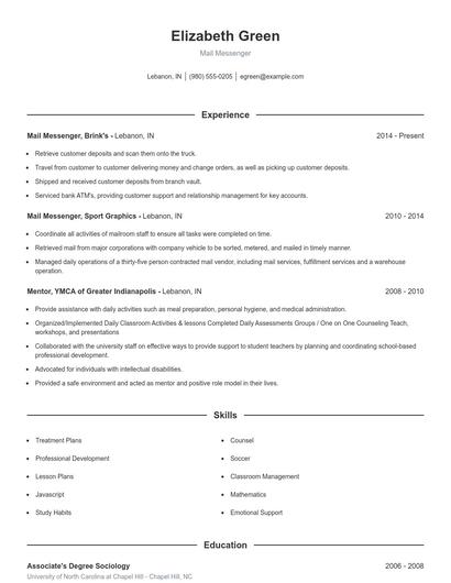 Mail Messenger Resume