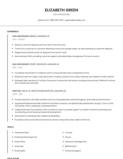 Mail Messenger Resume