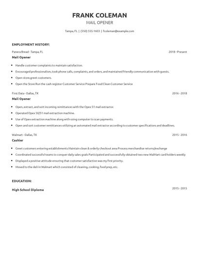 Mail Opener Resume