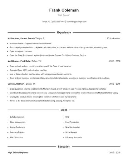 Mail Opener Resume