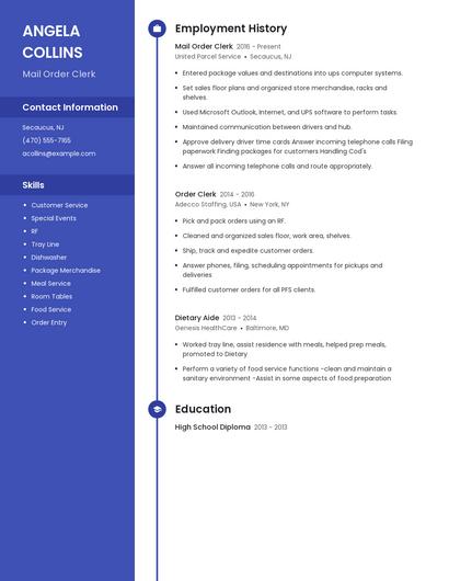Mail Order Clerk Resume