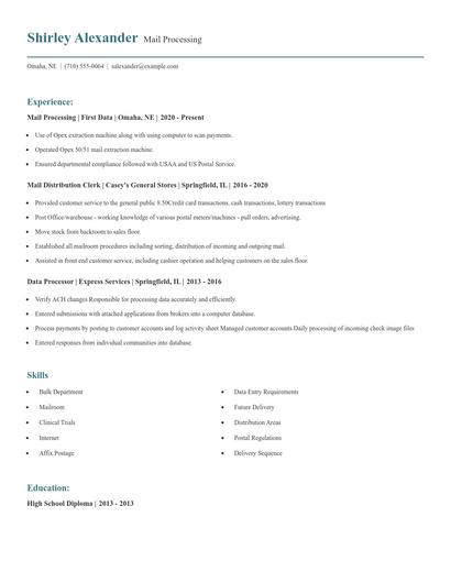Mail Processing Resume