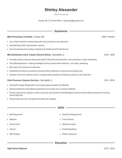 Mail Processing Resume