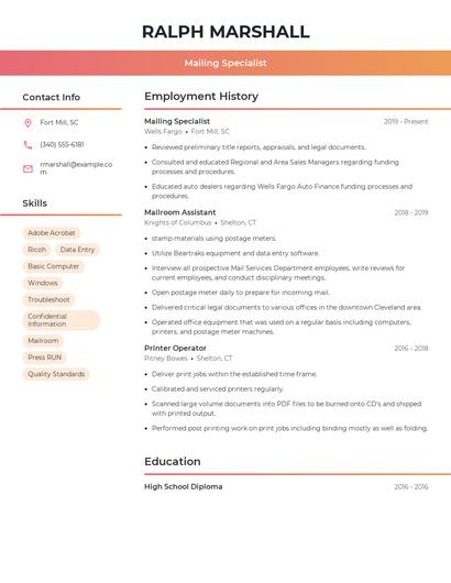 Mailing Specialist Resume
