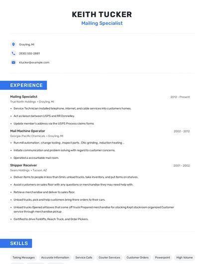 Mailing Specialist Resume