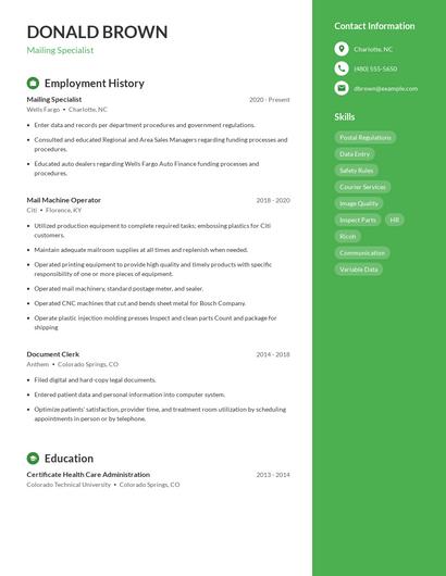 Mailing Specialist Resume