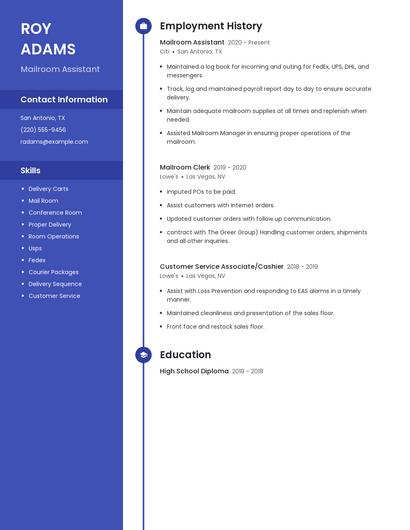 Mailroom Assistant Resume