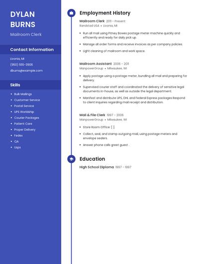 Mailroom Clerk Resume