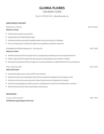 Mailroom Clerk Resume
