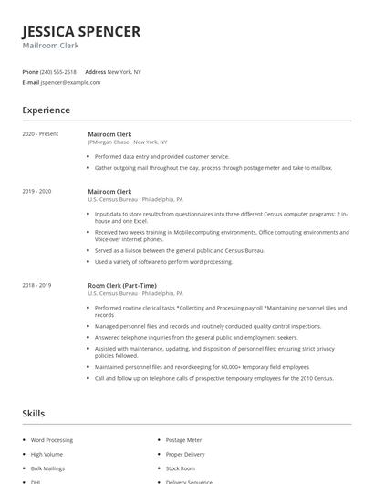 Mailroom Clerk Resume