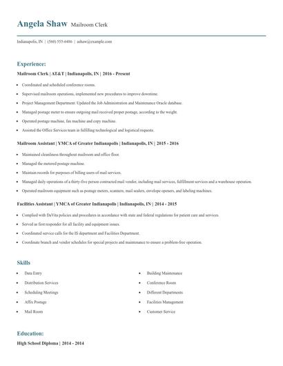 Mailroom Clerk Resume