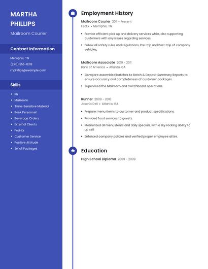 Mailroom Courier Resume