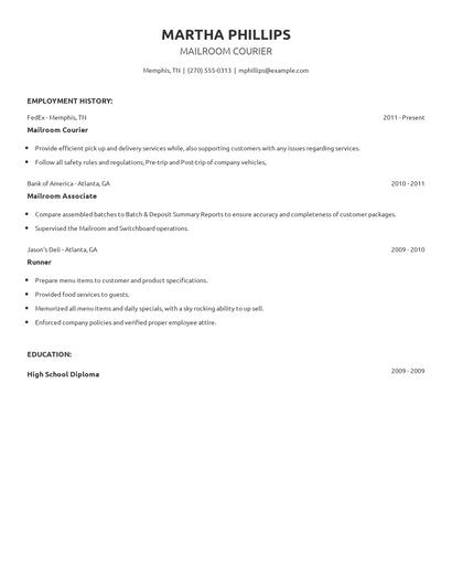 Mailroom Courier Resume