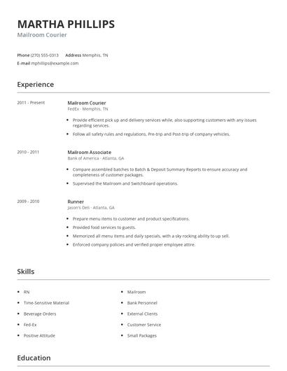 Mailroom Courier Resume