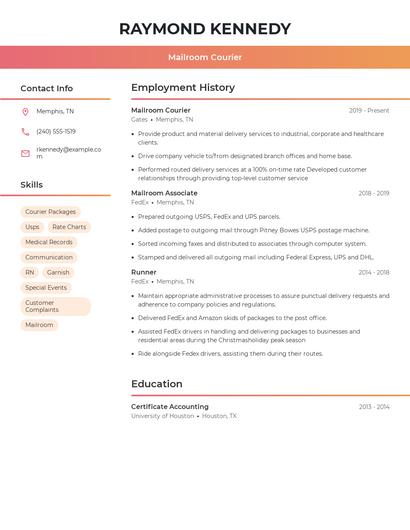Mailroom Courier Resume