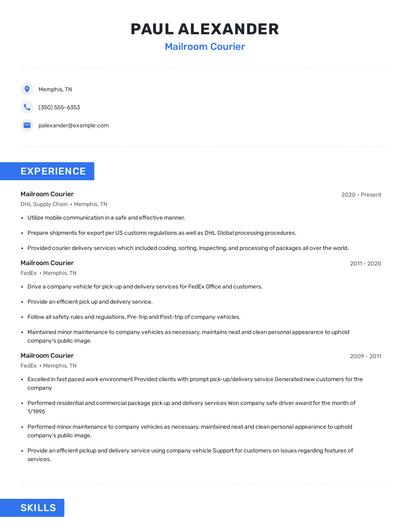 Mailroom Courier Resume