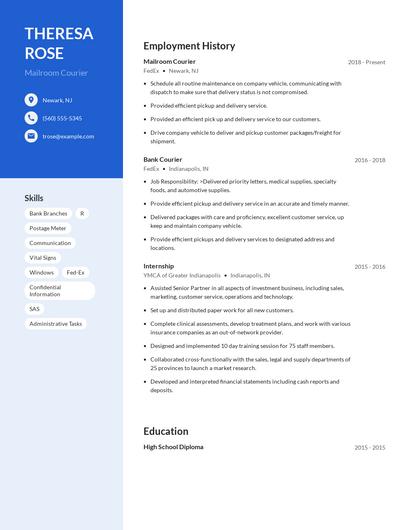 Mailroom Courier Resume