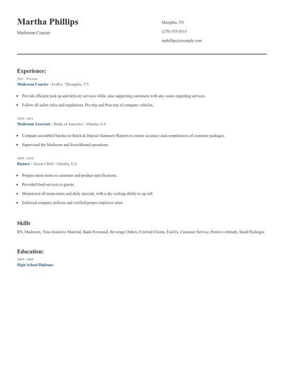 Mailroom Courier Resume