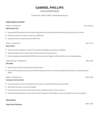 Mails Supervisor Resume